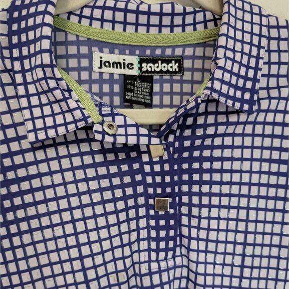 JAMIE SADOCK Womens Golf Shirt Silver Stud Snaps Top Polo Size Large - Picture 3 of 6
